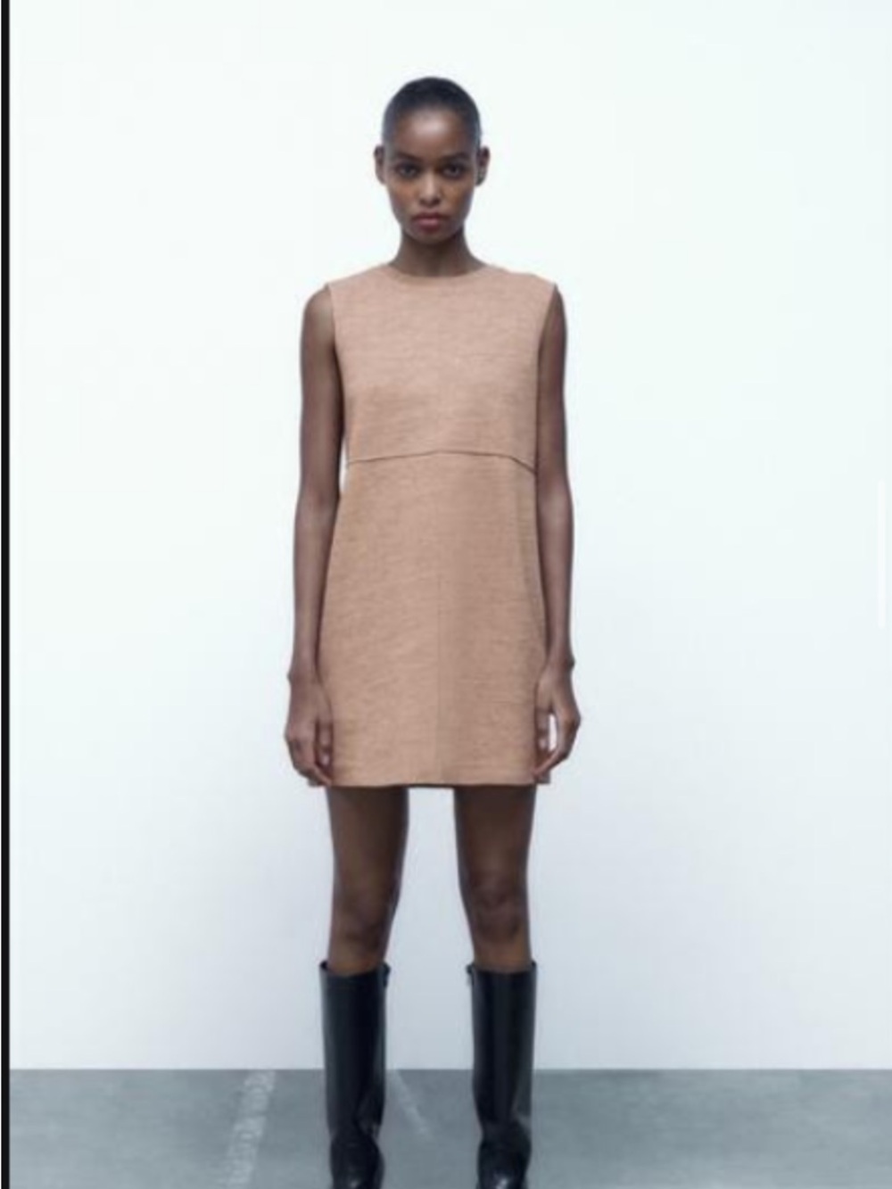 Zara Tan Sleeveless Mini Shift Dress
